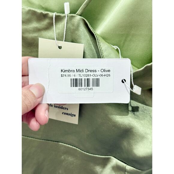 NWT Billy J Kimbra Satin One Shoulder Bridesmaid Midi Dress Olive Women's Size 2 - Picture 6 of 7